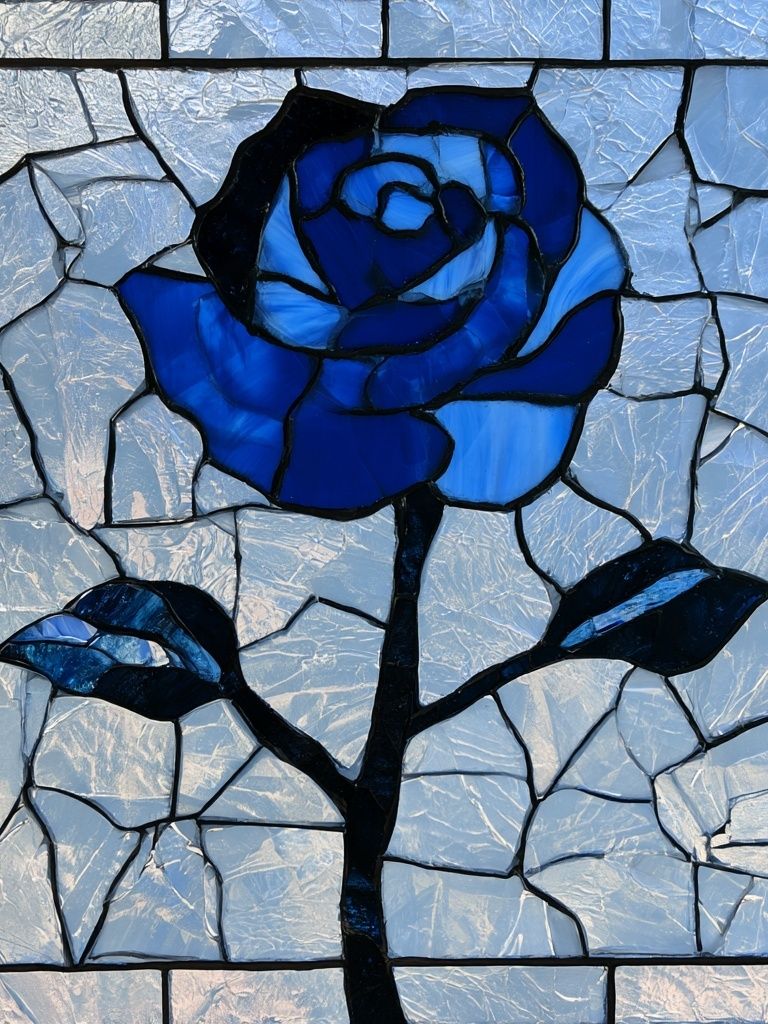 Blue Stained Glass Rose Print. poster — botanical art