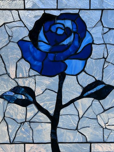 Blue Stained Glass Rose Print. poster