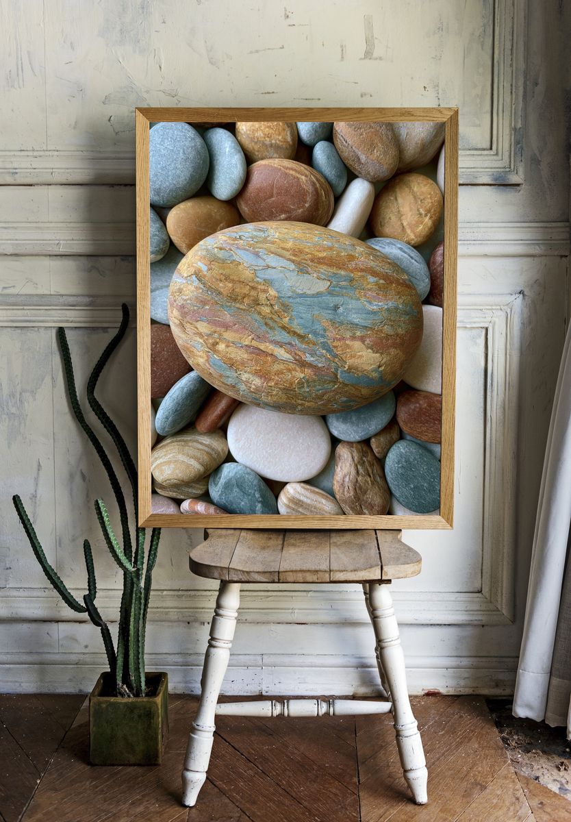 Smooth Pebbles Botanical Print. room preview