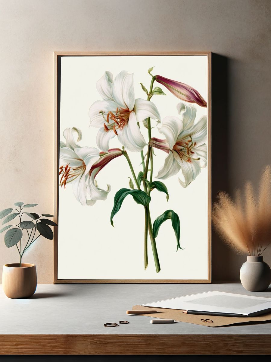 White Lily Botanical Print. — room view 2