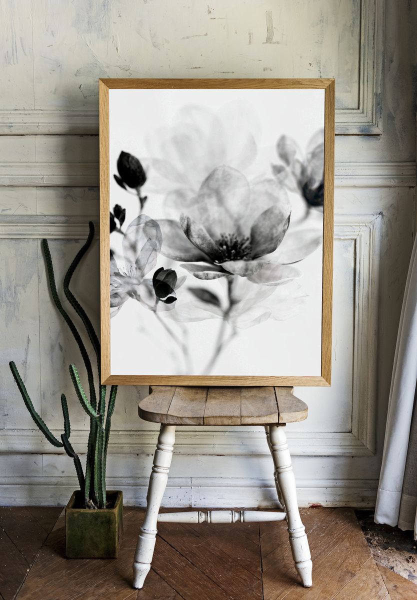 Monochrome Blossom Botanical Print. — room view 1