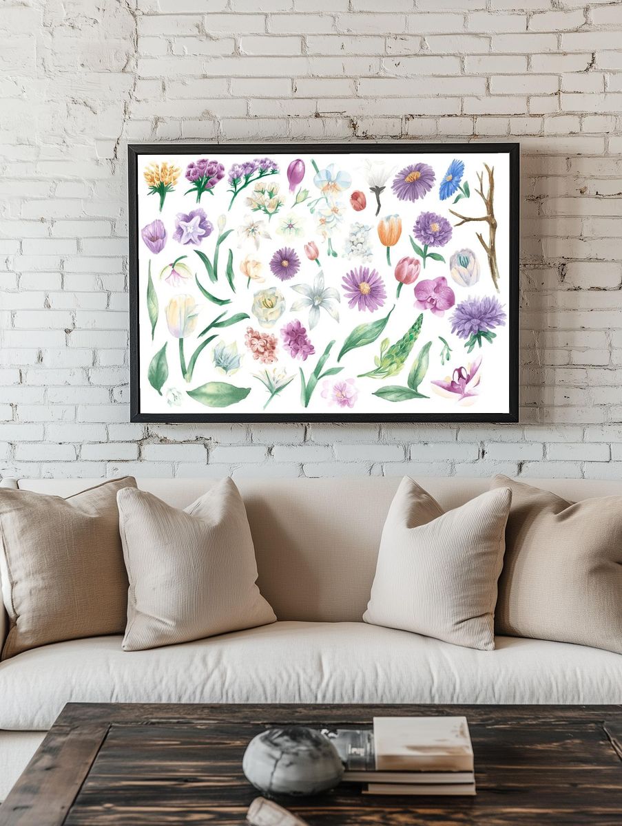 Vintage weatercolor floral ornaments. room preview