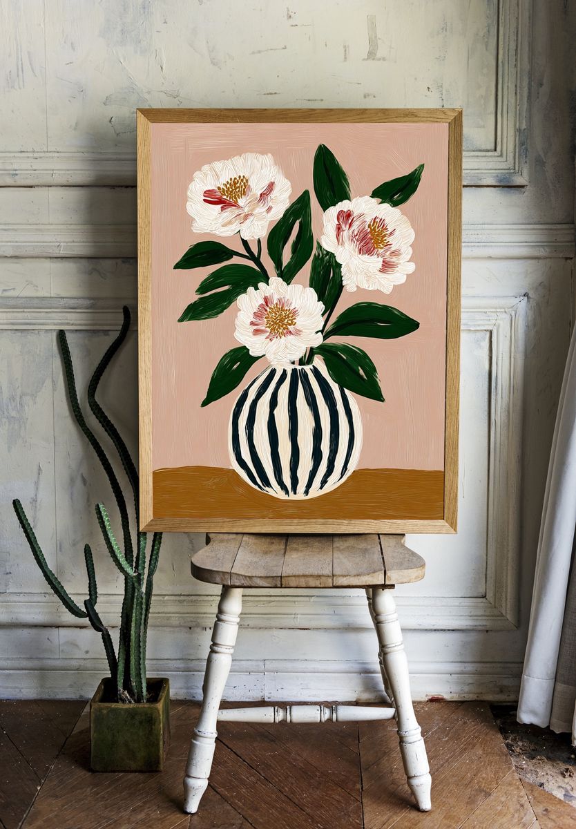 Peony Vase Botanical Print. — room view 1