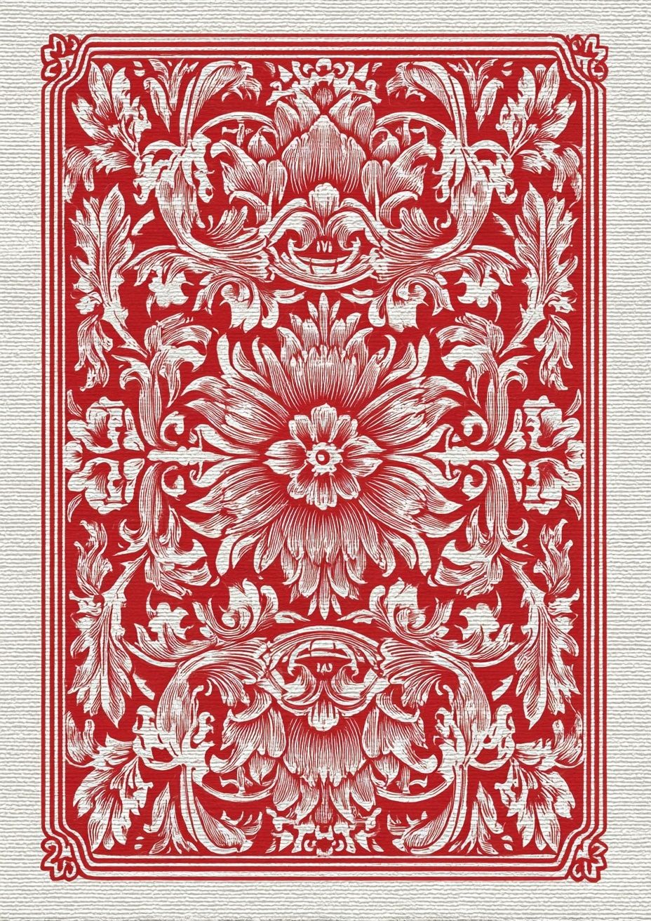 Ornate Floral Red Woodcut Poster. poster — botanical art