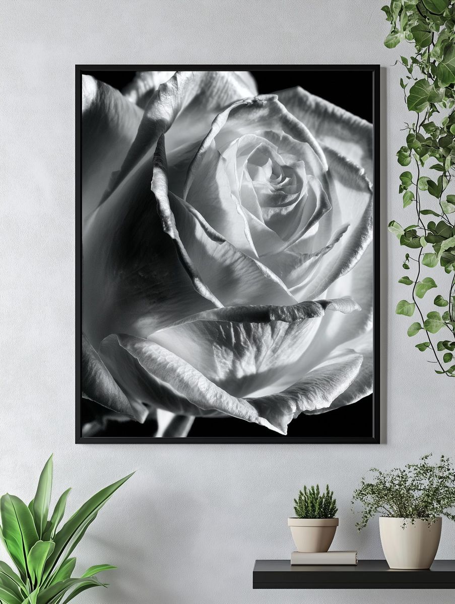 White Rose Black-White Poster. — room view 4