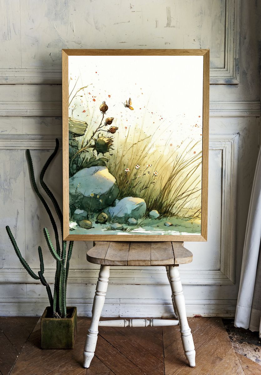 Wild Meadow Watercolor Print. room preview