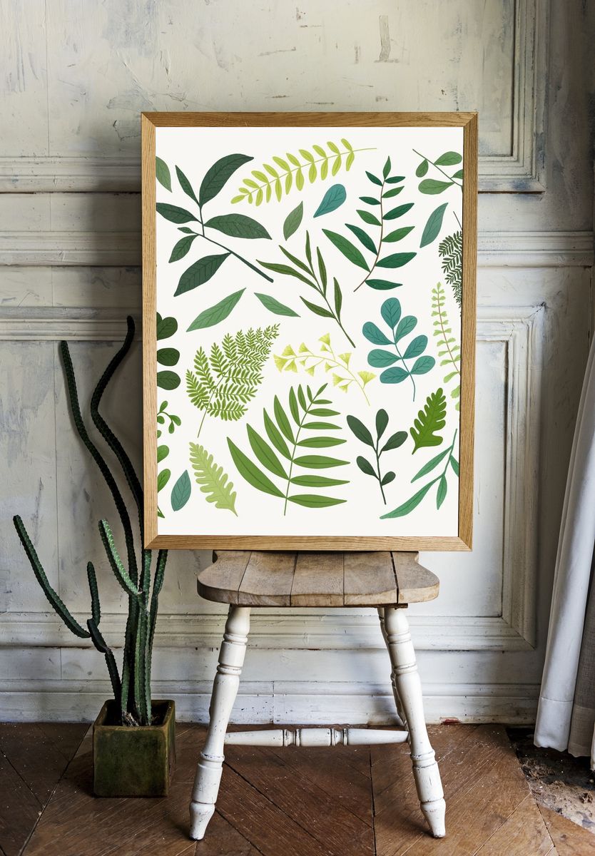 Green leaf design element set room preview