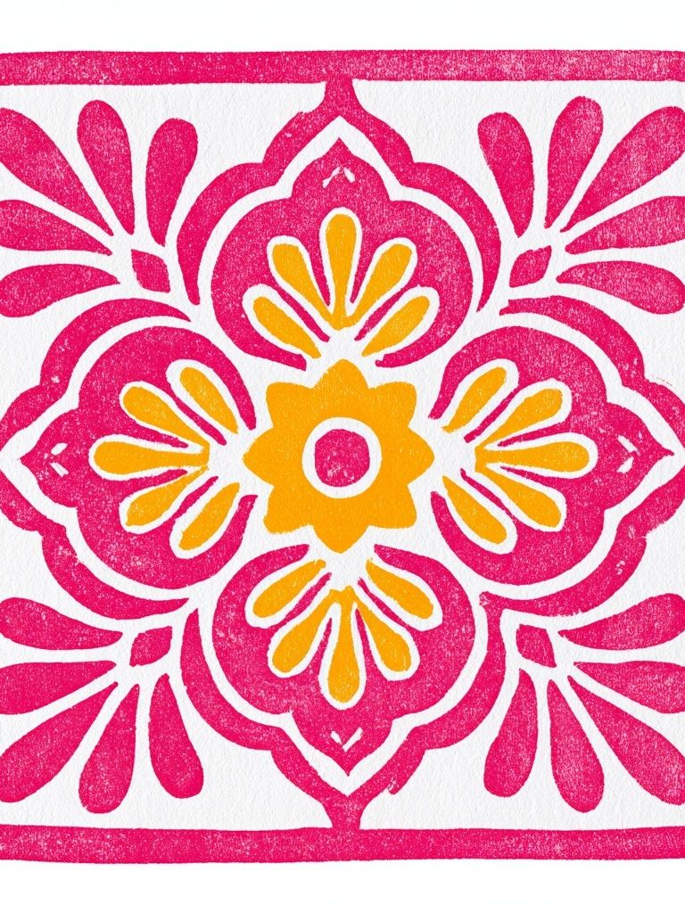 Pink Floral Tile Print. poster detail