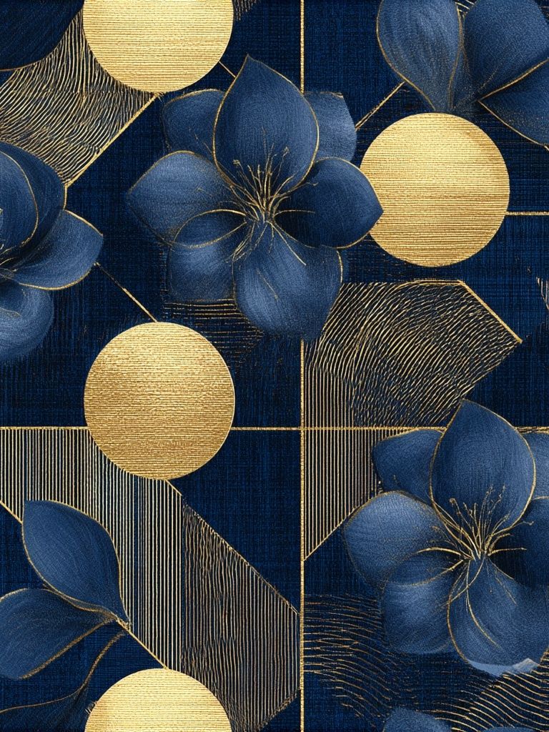 Navy Gold Floral Geometric Print. poster — botanical art