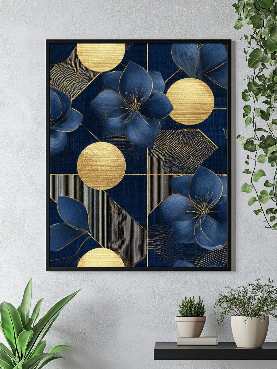 Navy Gold Floral Geometric Print. — room view 4