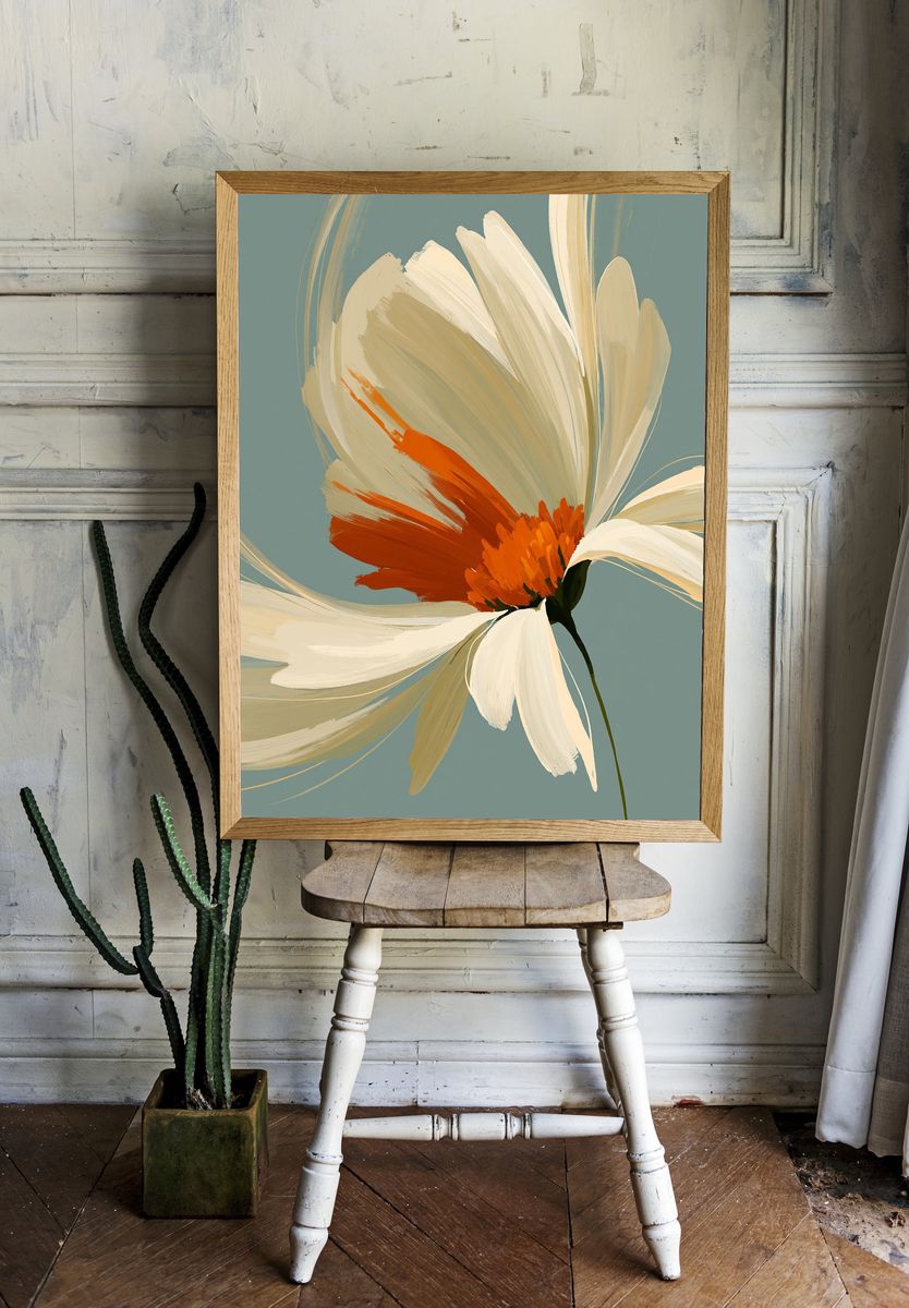 Abstract Daisy Bloom Print. room preview