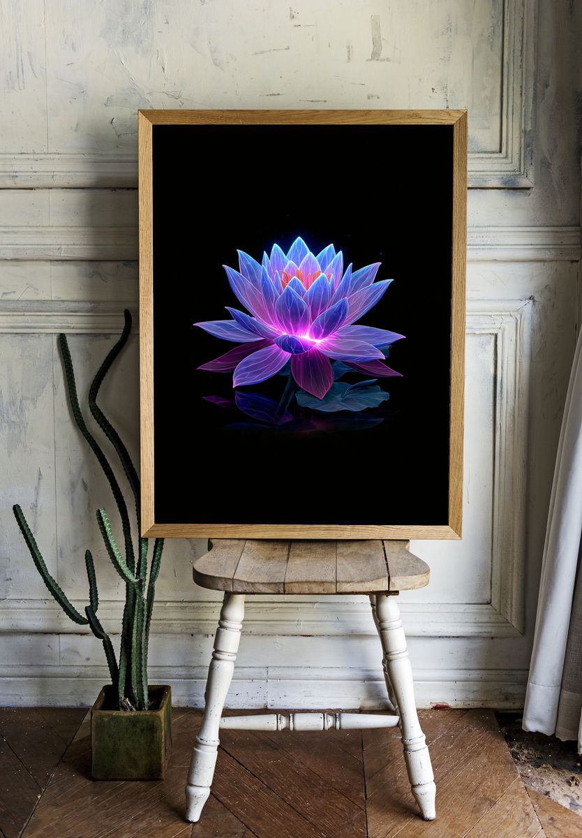 Neon Lotus Bloom Print. — room view 1