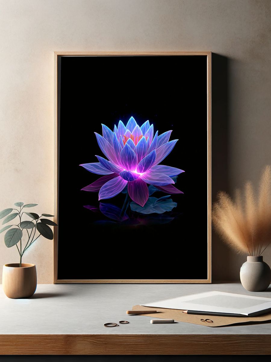 Neon Lotus Bloom Print. — room view 2