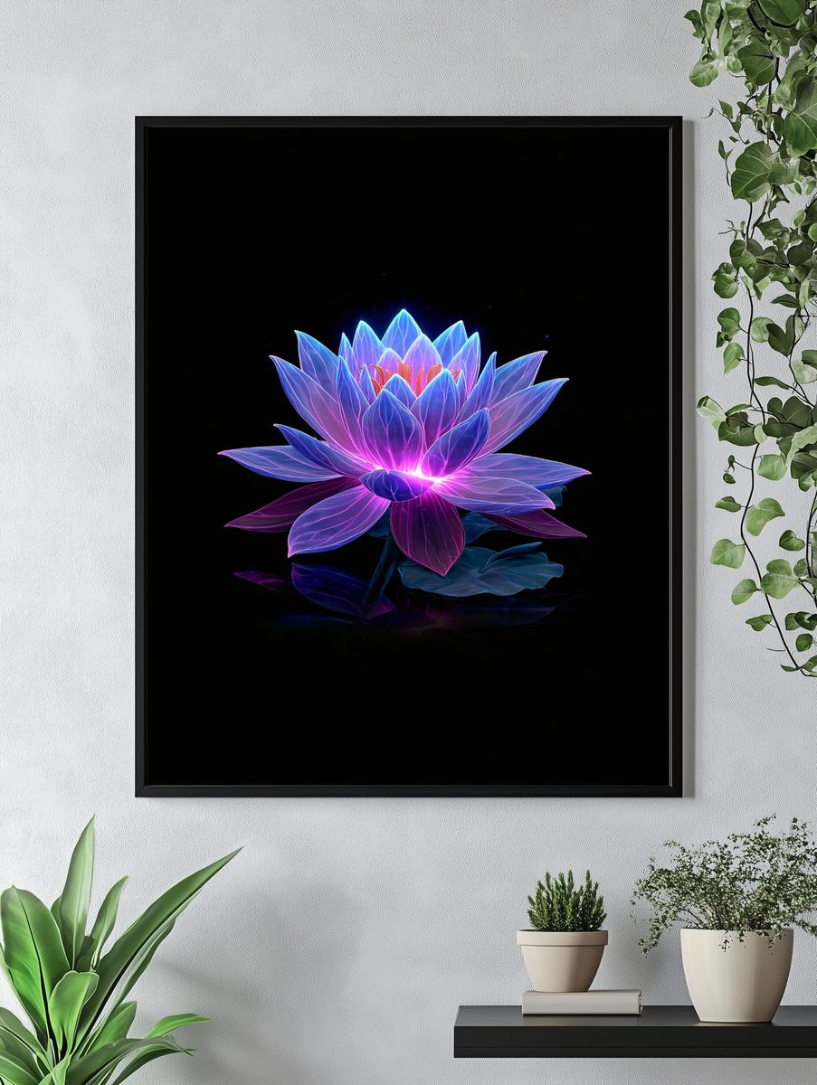 Neon Lotus Bloom Print. — room view 4
