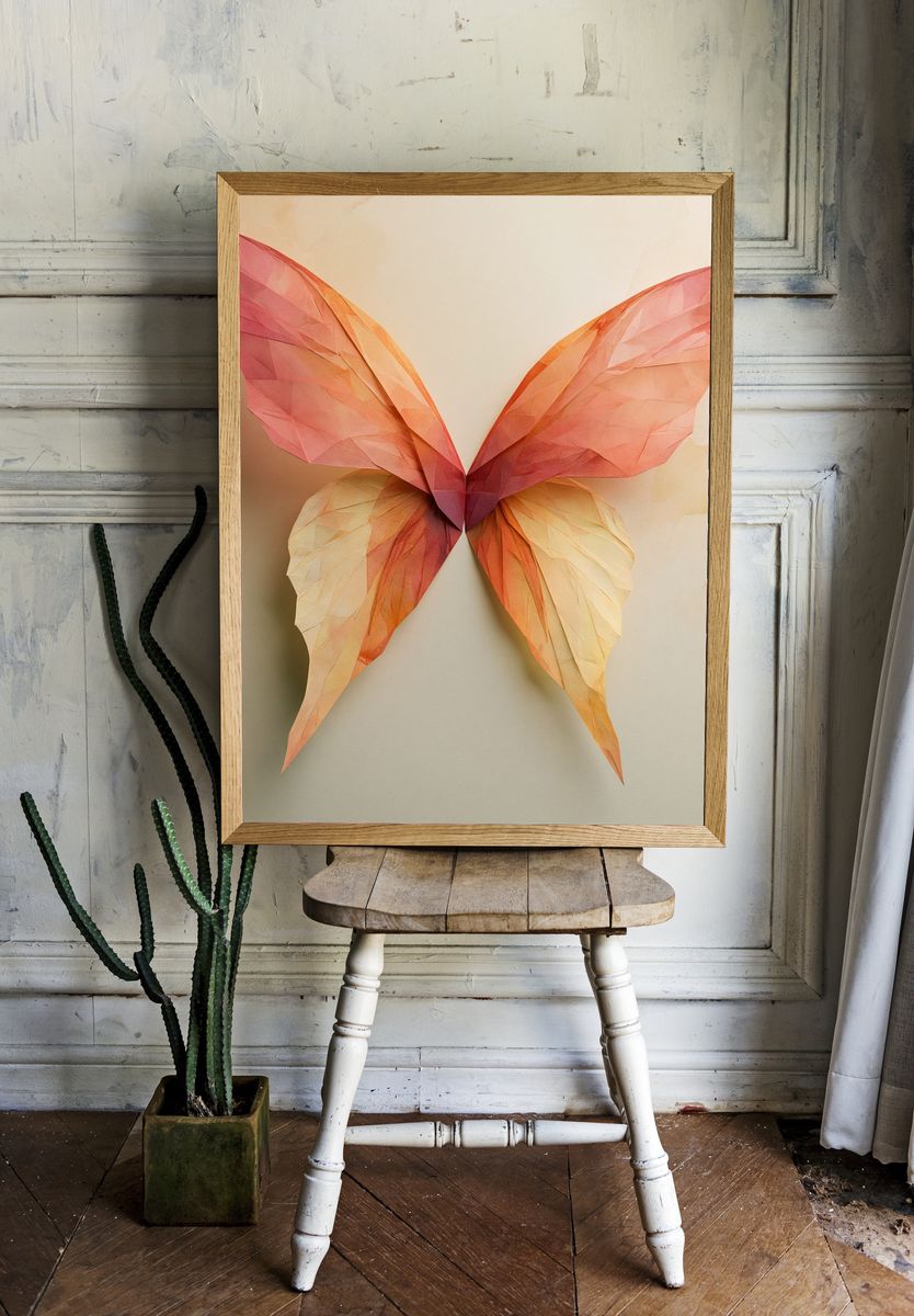 Origami Butterfly Botanical Print. room preview