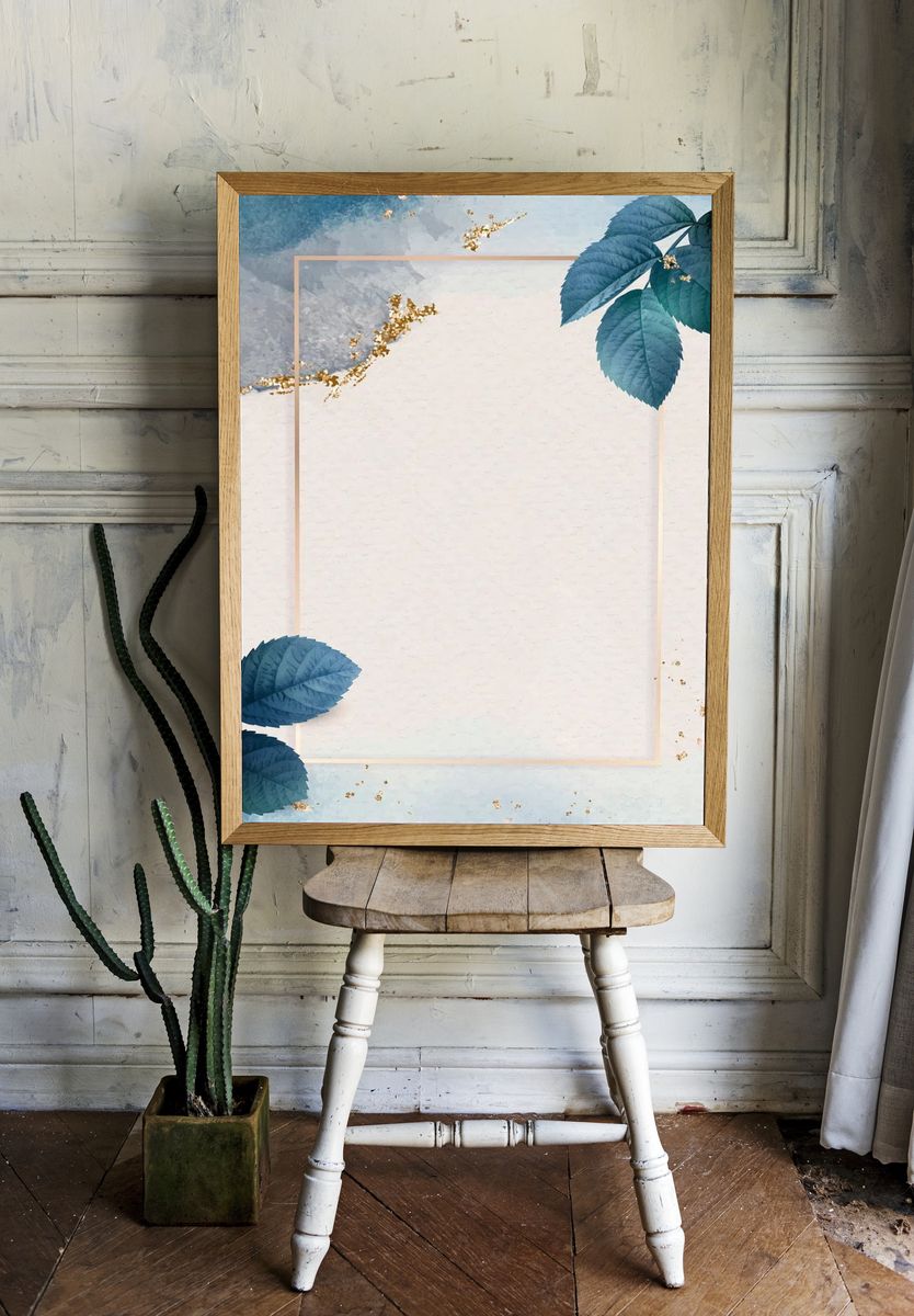 Rectangle gold frame foliage pattern room preview