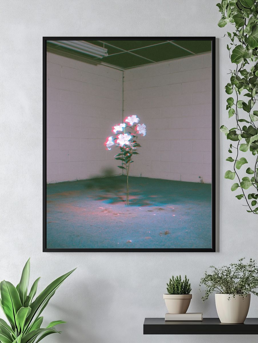Glowing Flowers in Empty Room Print. — room view 4