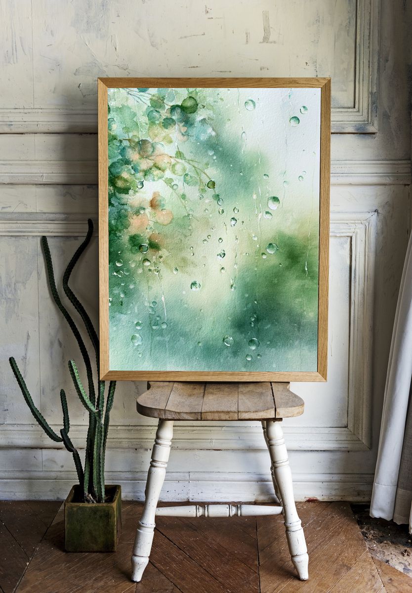 Rainy Eucalyptus Watercolor Poster. — room view 1