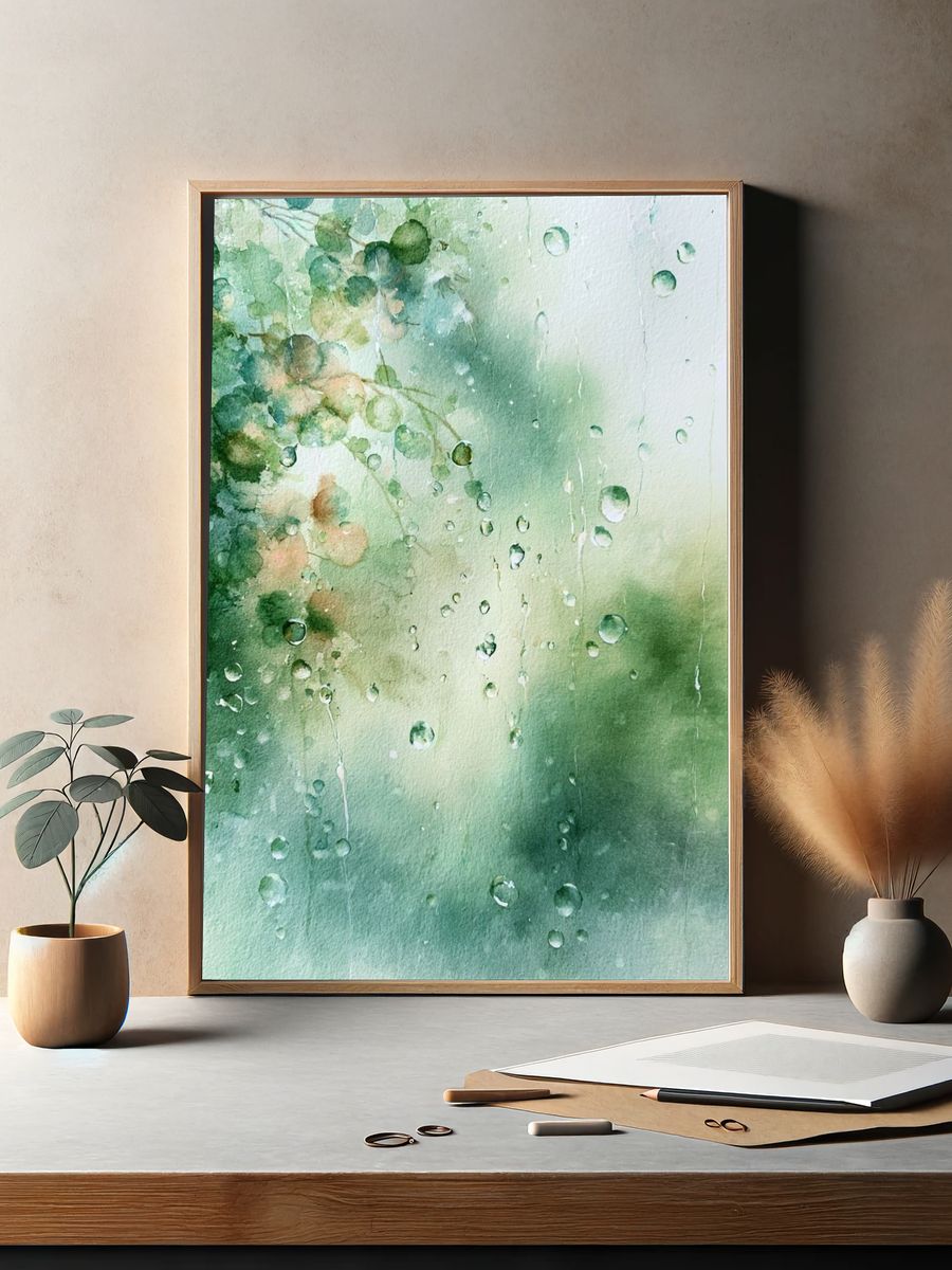 Rainy Eucalyptus Watercolor Poster. — room view 2