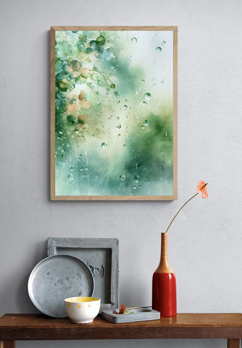 Rainy Eucalyptus Watercolor Poster. — room view 3