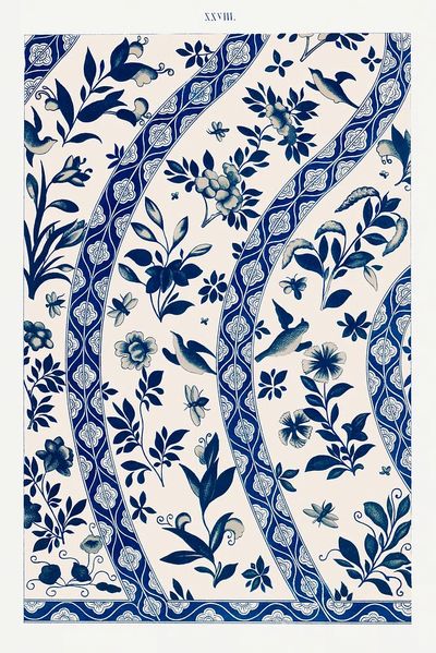 Blue flower pattern, Examples Chinese. poster