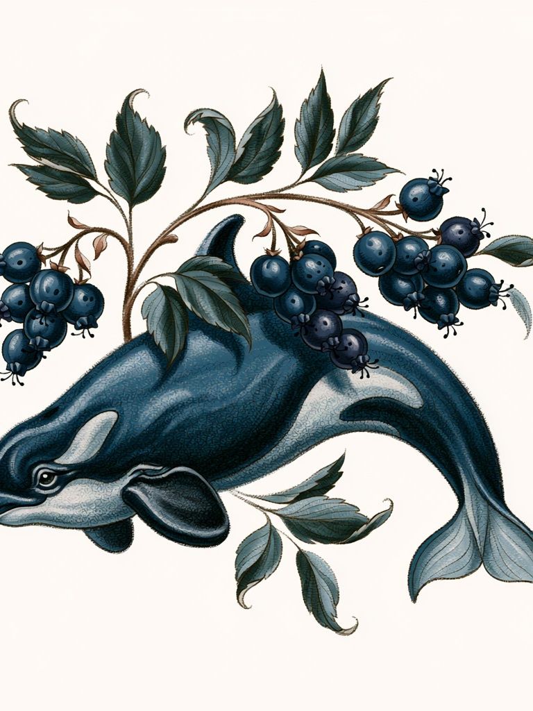 Orca and Blueberries Botanical Print. poster — botanical art