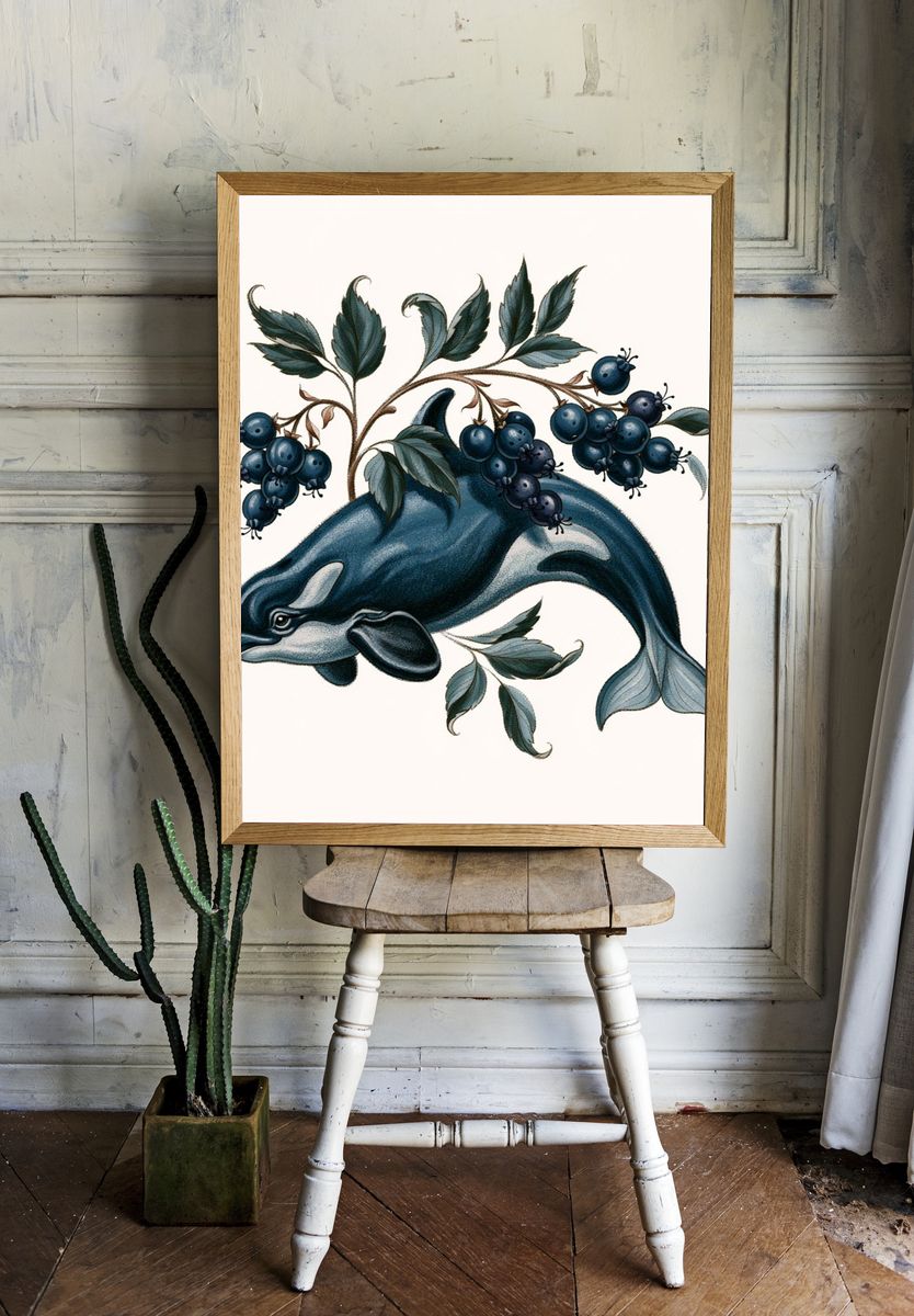 Orca and Blueberries Botanical Print. — room view 1