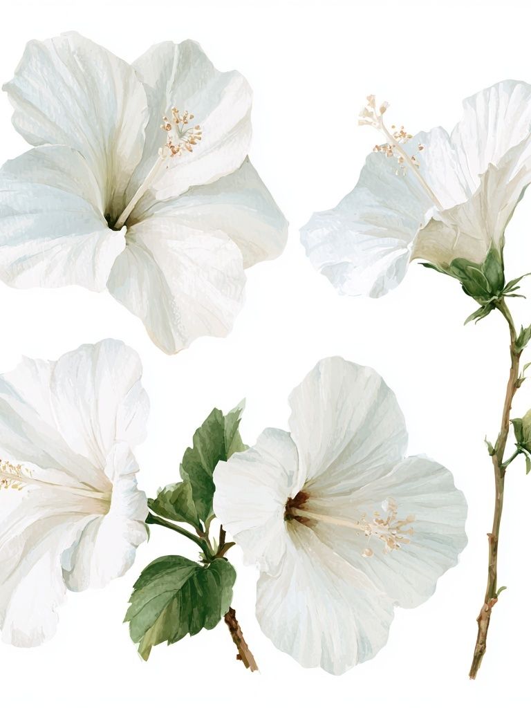 White Hibiscus Botanical Poster. poster detail