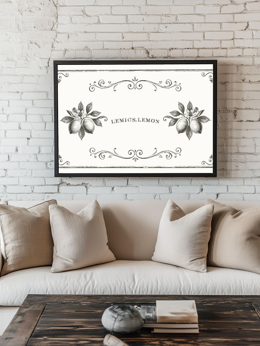 Lemons Vintage Botanical Poster. — room view 1