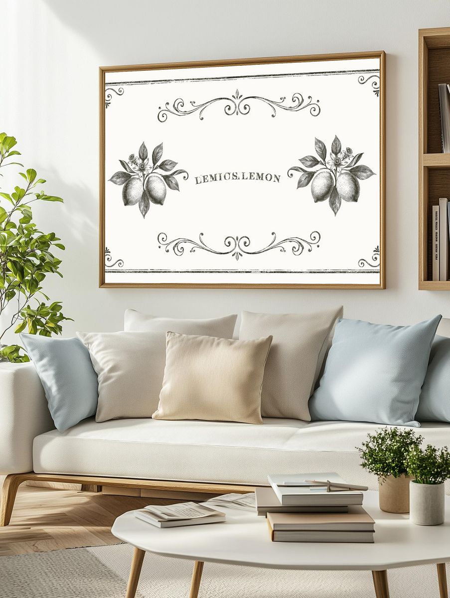 Lemons Vintage Botanical Poster. — room view 2