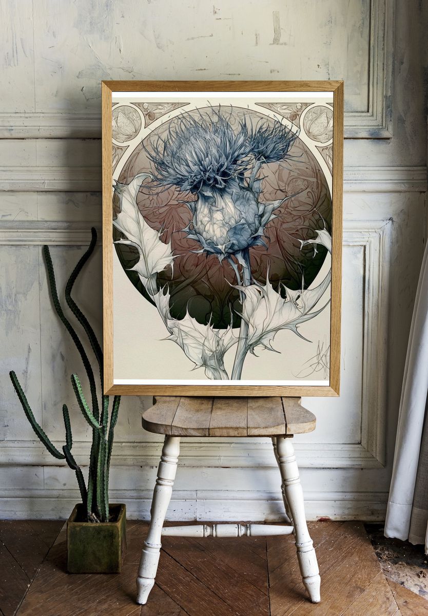 Thistle Bloom Illustration Poster. room preview