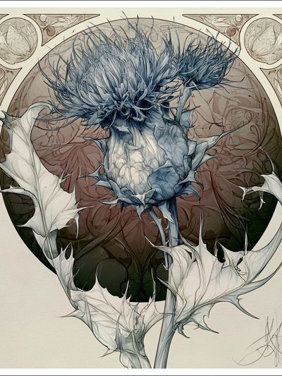 Thistle Bloom Illustration Poster.