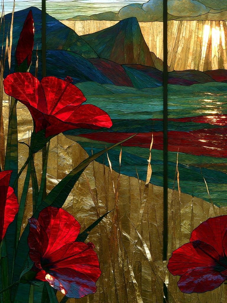 Sunlit Red Poppies Landscape Print. poster — botanical art
