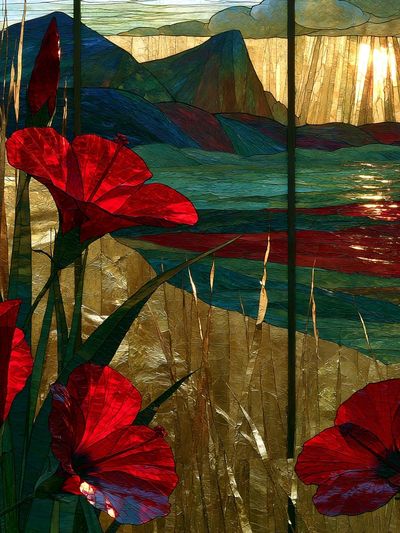Sunlit Red Poppies Landscape Print. poster
