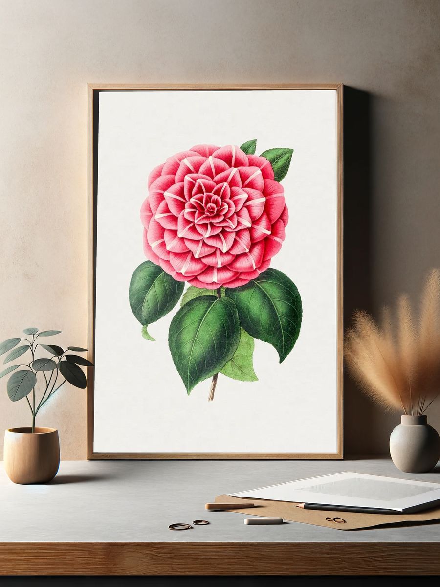 Hand drawn red camellia. Original. — room view 2