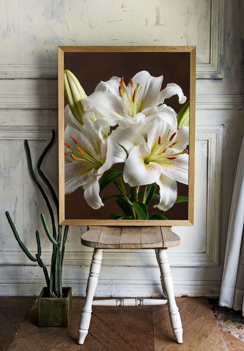 White Lily Bouquet Botanical Print room preview
