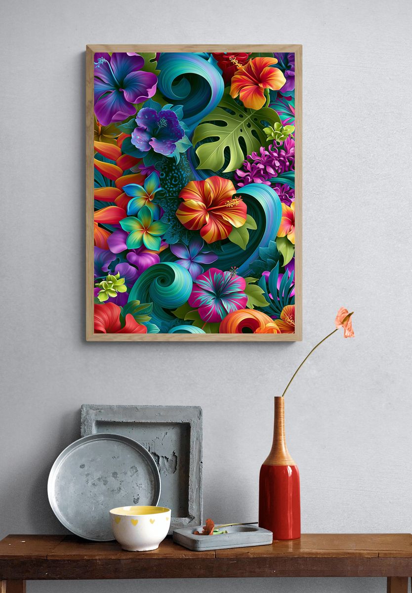 Tropical Hibiscus Bloom Poster. — room view 3