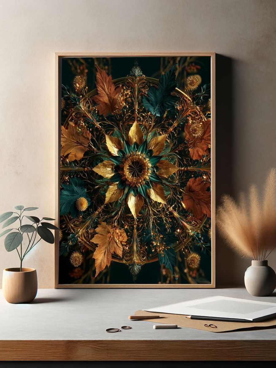 Golden Floral Mandala Poster. — room view 2