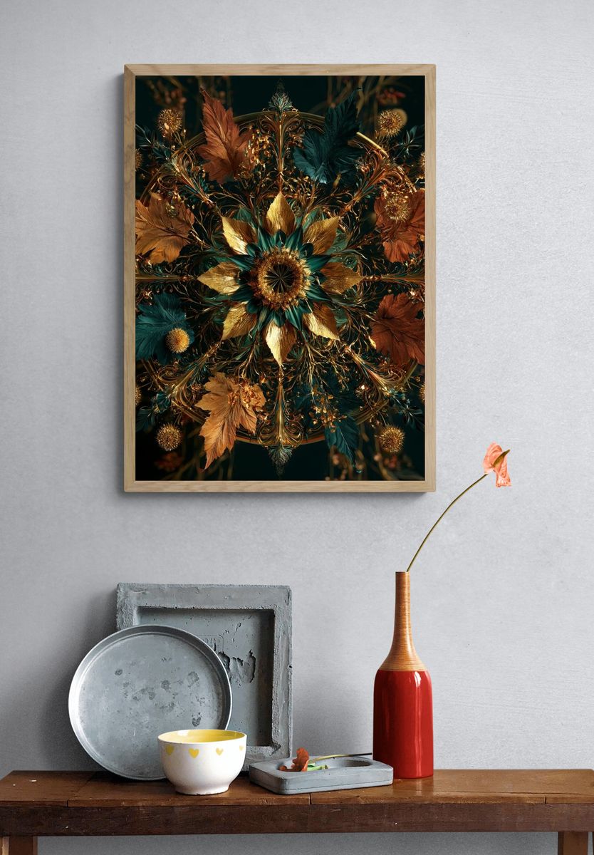 Golden Floral Mandala Poster. — room view 3