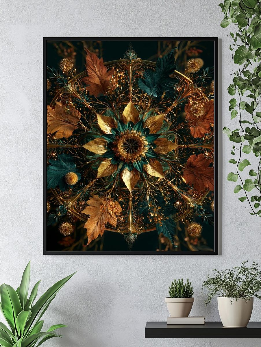 Golden Floral Mandala Poster. — room view 4
