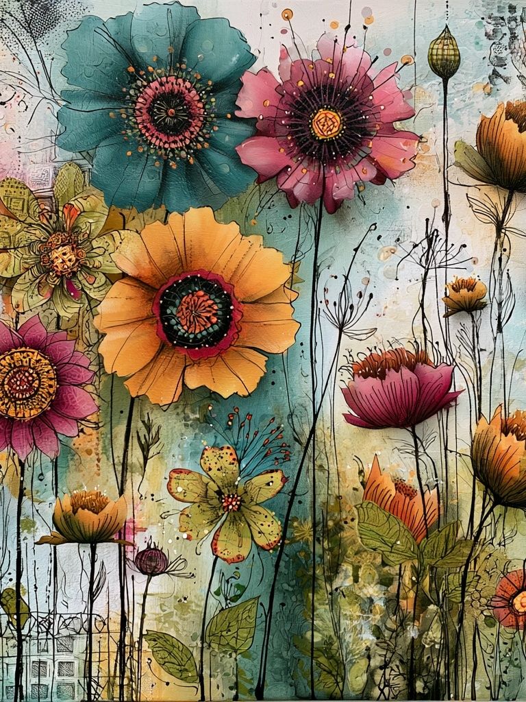 Whimsical Wildflower Garden Print. poster detail
