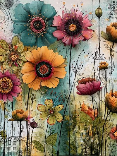 Whimsical Wildflower Garden Print. poster