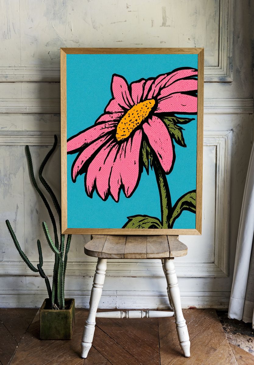 Pink Daisy Illustration Poster. — room view 1