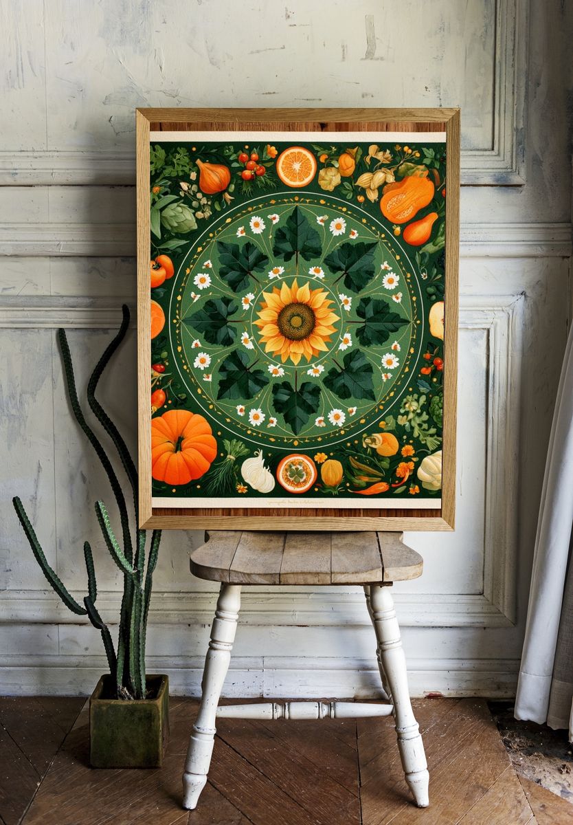 Sunflower Harvest Botanical Poster. room preview