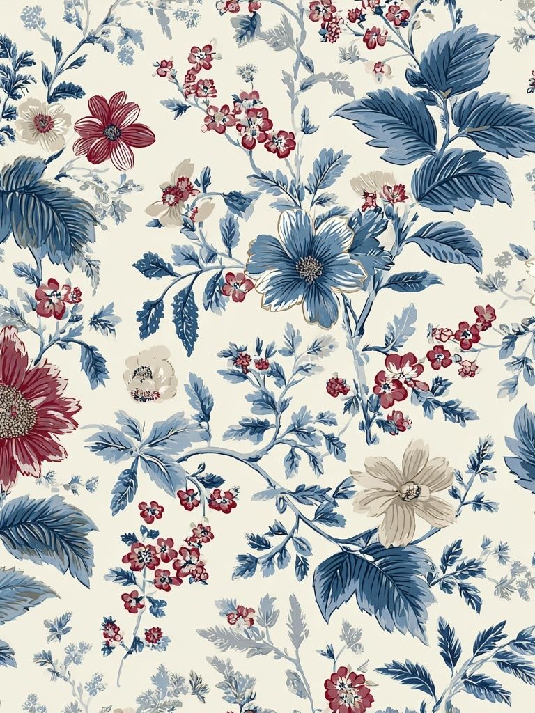 Blue Floral Toile Botanical Print. poster detail