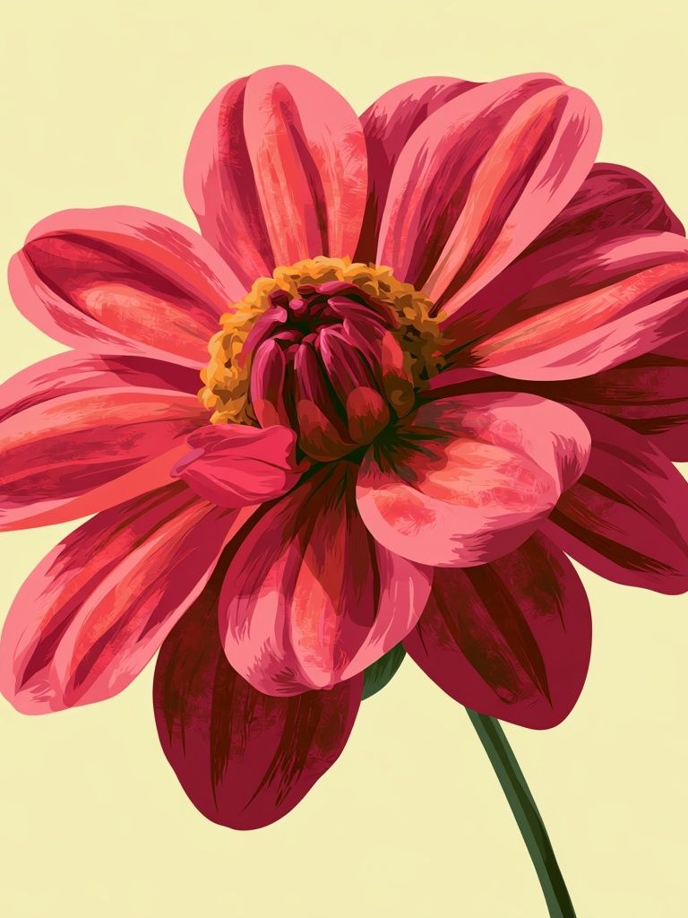 Pink Dahlia Bloom Botanical Print. poster — botanical art