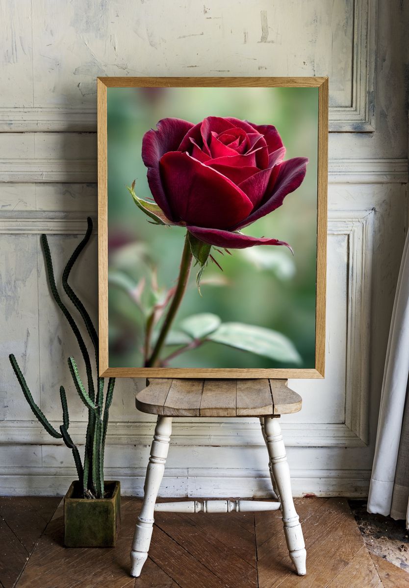 Deep Red Rose Photography Poster. room preview