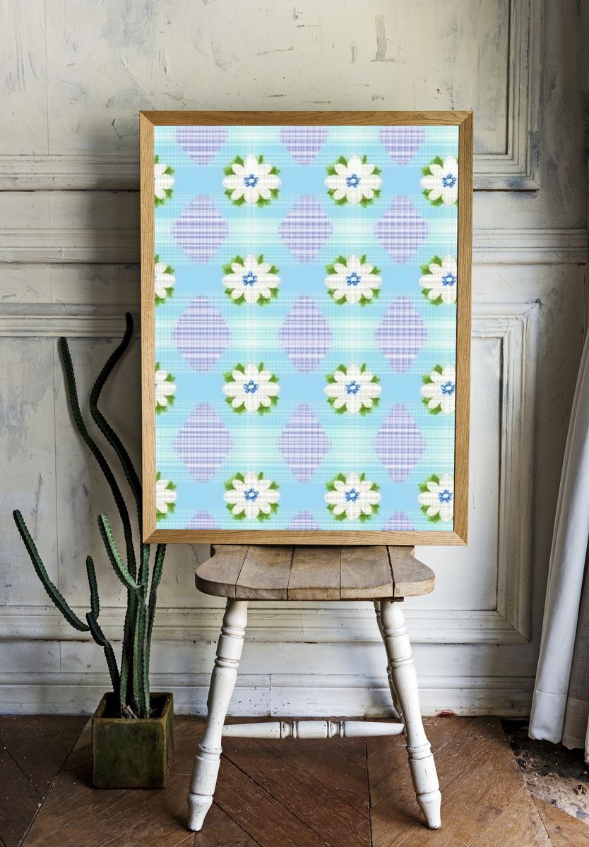 Floral Gingham Pattern Print. — room view 1