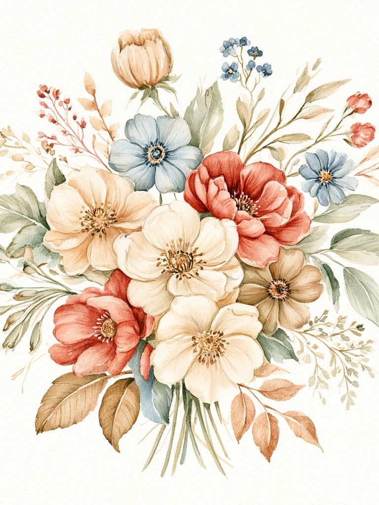 Pastel Wildflower Bouquet Print. poster — botanical art