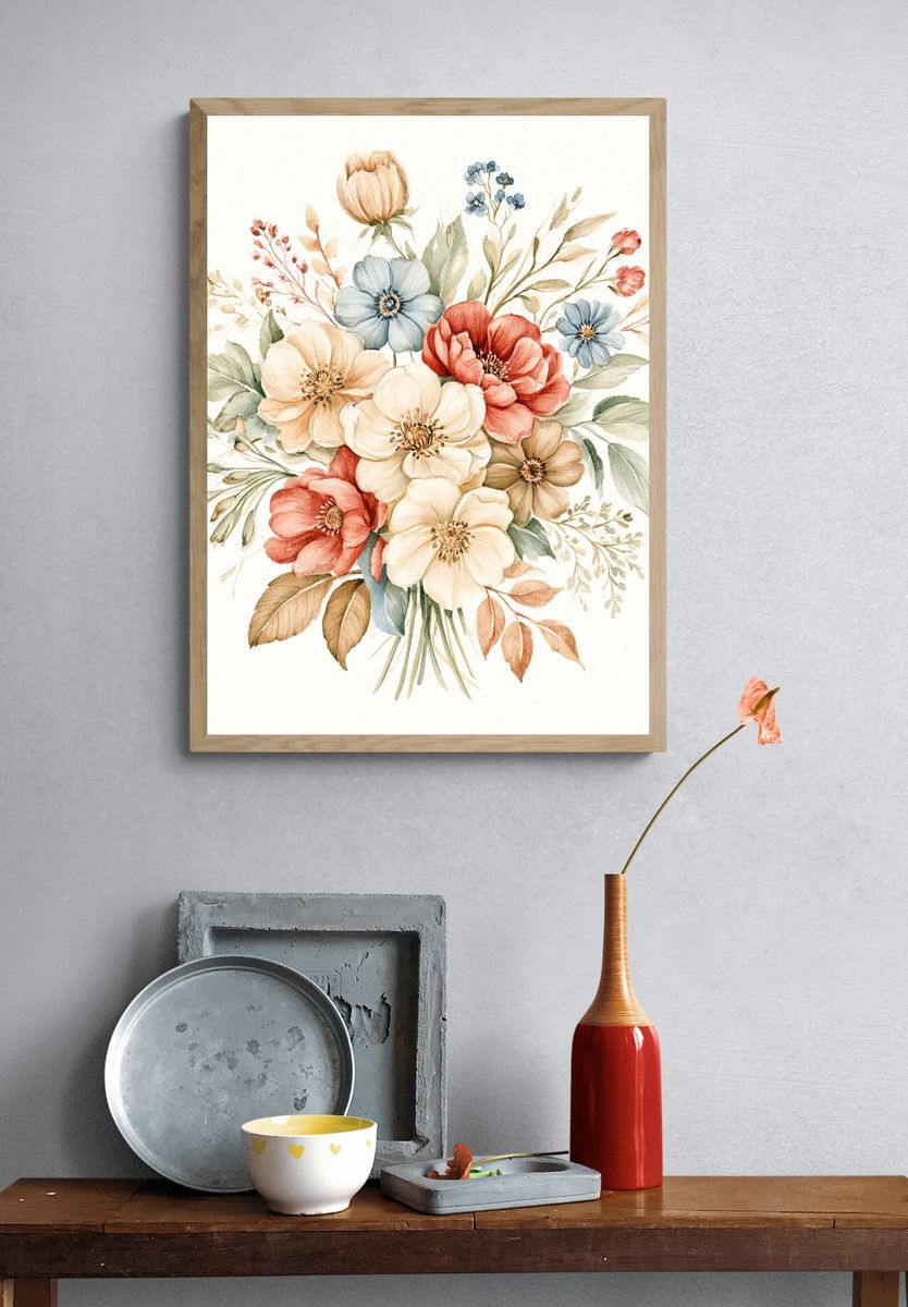 Pastel Wildflower Bouquet Print. — room view 3